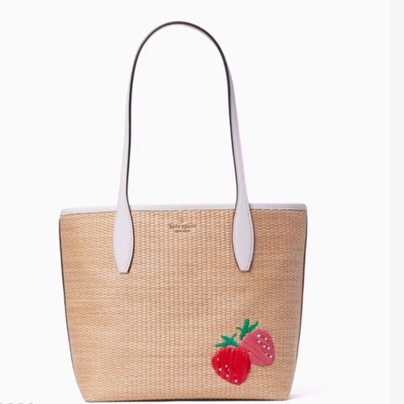 Kate Spade Tan Straw Tote with White and Pink Accents - Picture 4 of 17